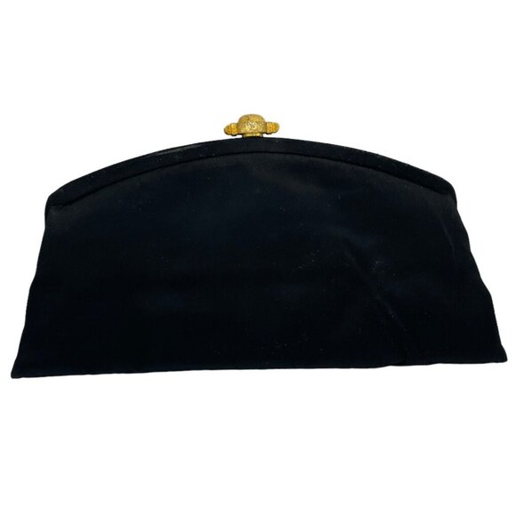 Vintage CROWN LEWIS Black Purse Clutch Evening Handbag 12” X 6” Gold Latch - Picture 2 of 12